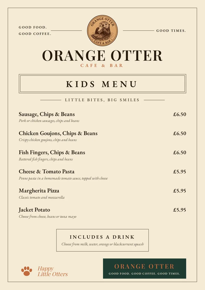 Kids menu preview
