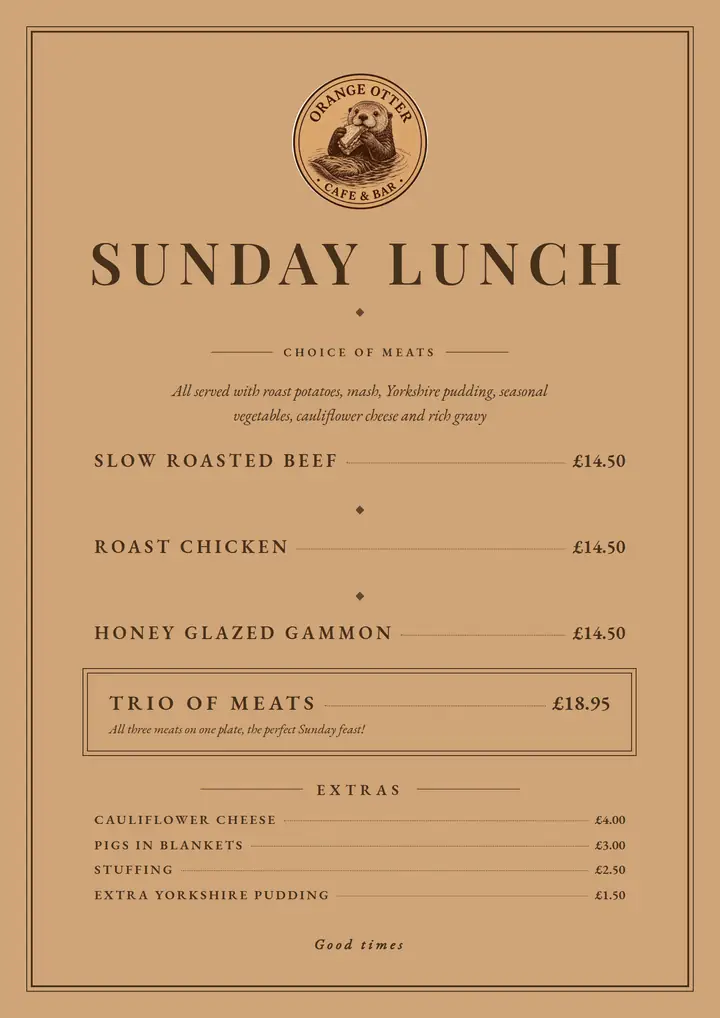 Sunday lunch menu preview