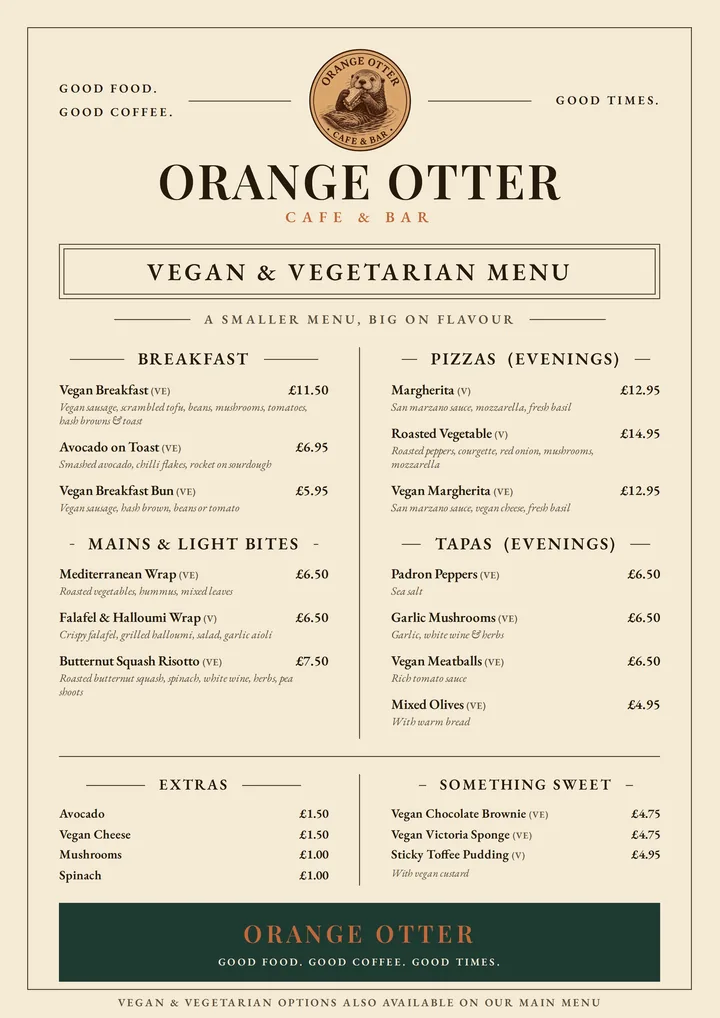 Vegan and vegetarian menu preview